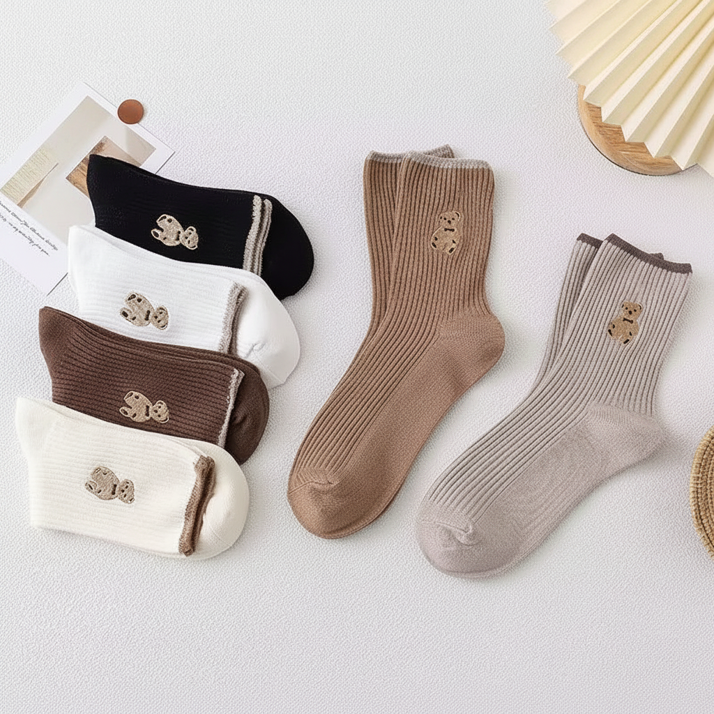 Chaussettes Mi-Longues Motif Ours | Kawaii, Fun & Confortables