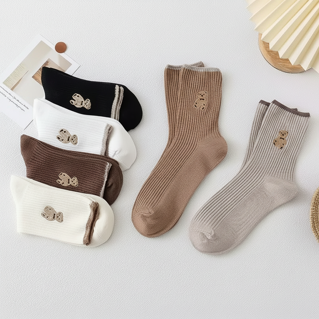 Chaussettes Mi-Longues Motif Ours | Kawaii, Fun & Confortables